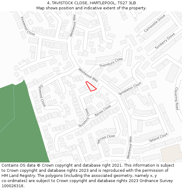 4, TAVISTOCK CLOSE, HARTLEPOOL, TS27 3LB: Location map and indicative extent of plot