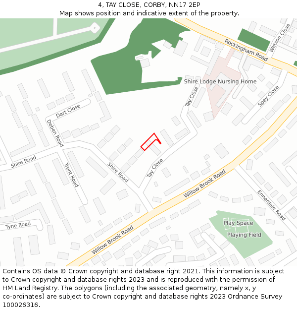 4, TAY CLOSE, CORBY, NN17 2EP: Location map and indicative extent of plot