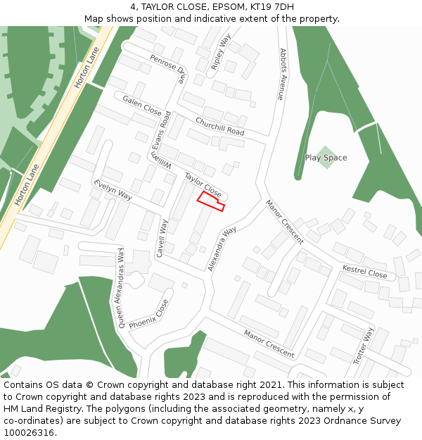 4, TAYLOR CLOSE, EPSOM, KT19 7DH: Location map and indicative extent of plot