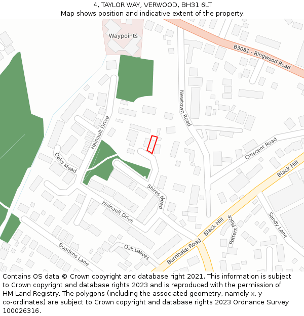 4, TAYLOR WAY, VERWOOD, BH31 6LT: Location map and indicative extent of plot