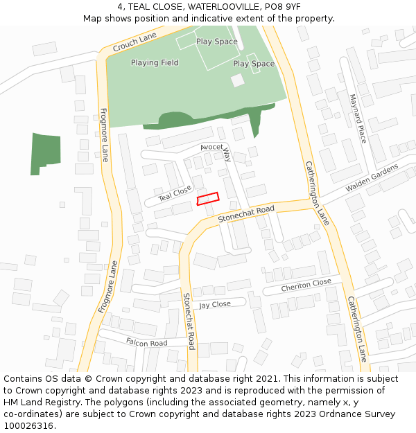 4, TEAL CLOSE, WATERLOOVILLE, PO8 9YF: Location map and indicative extent of plot