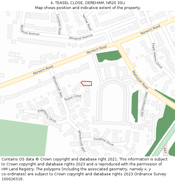 4, TEASEL CLOSE, DEREHAM, NR20 3SU: Location map and indicative extent of plot