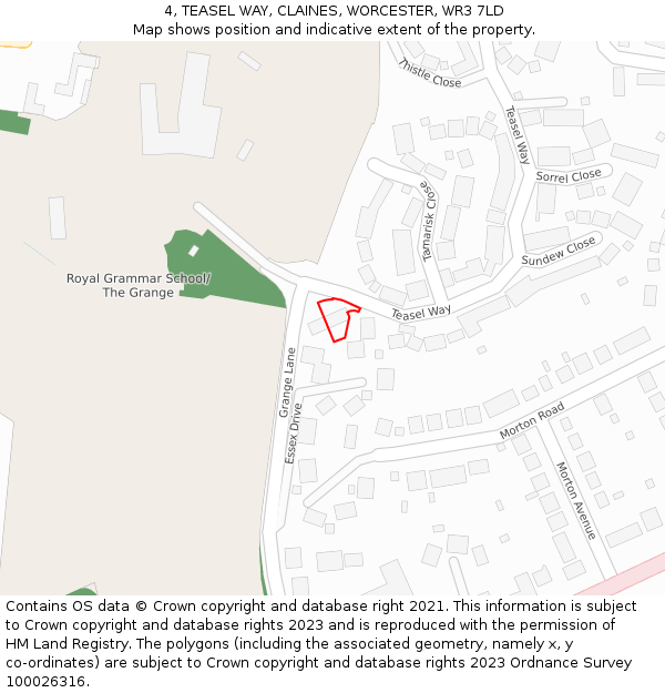 4, TEASEL WAY, CLAINES, WORCESTER, WR3 7LD: Location map and indicative extent of plot
