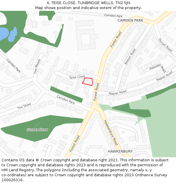 4, TEISE CLOSE, TUNBRIDGE WELLS, TN2 5JN: Location map and indicative extent of plot