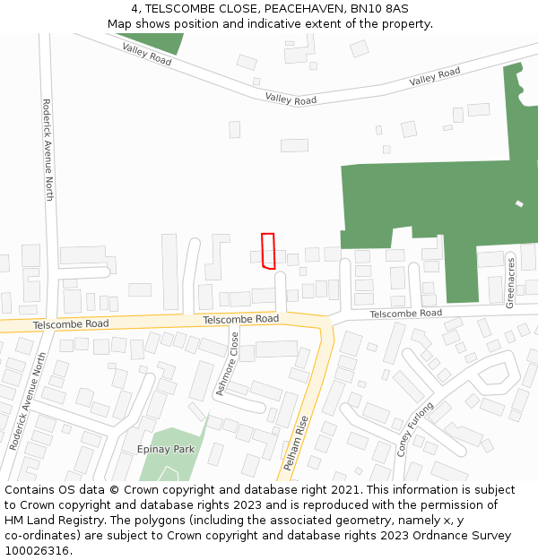 4, TELSCOMBE CLOSE, PEACEHAVEN, BN10 8AS: Location map and indicative extent of plot
