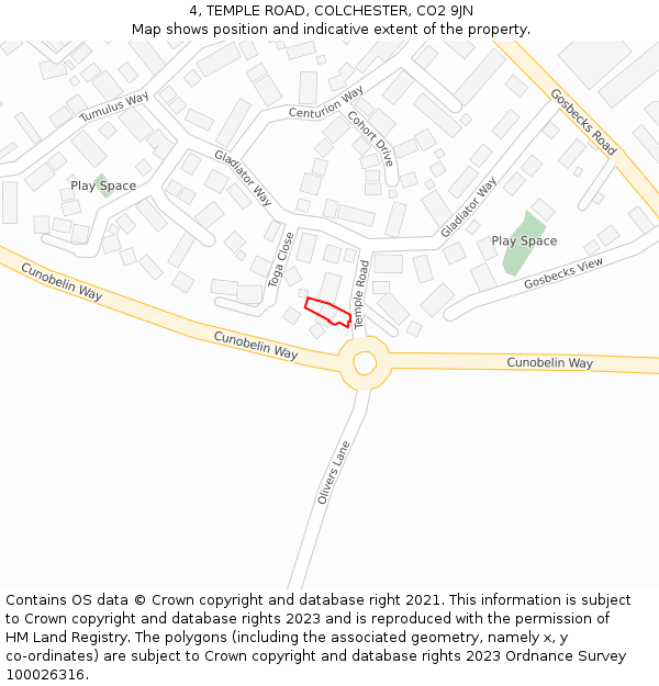 4, TEMPLE ROAD, COLCHESTER, CO2 9JN: Location map and indicative extent of plot