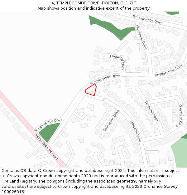 4, TEMPLECOMBE DRIVE, BOLTON, BL1 7LT: Location map and indicative extent of plot