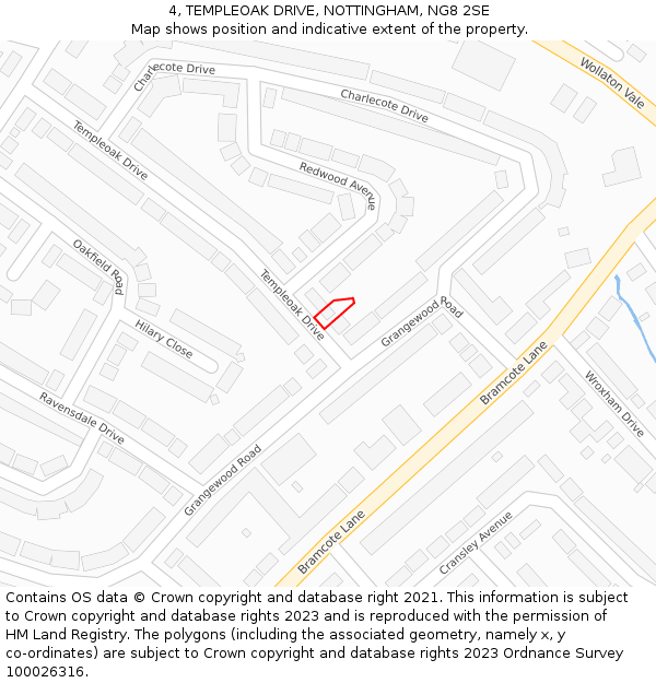 4, TEMPLEOAK DRIVE, NOTTINGHAM, NG8 2SE: Location map and indicative extent of plot