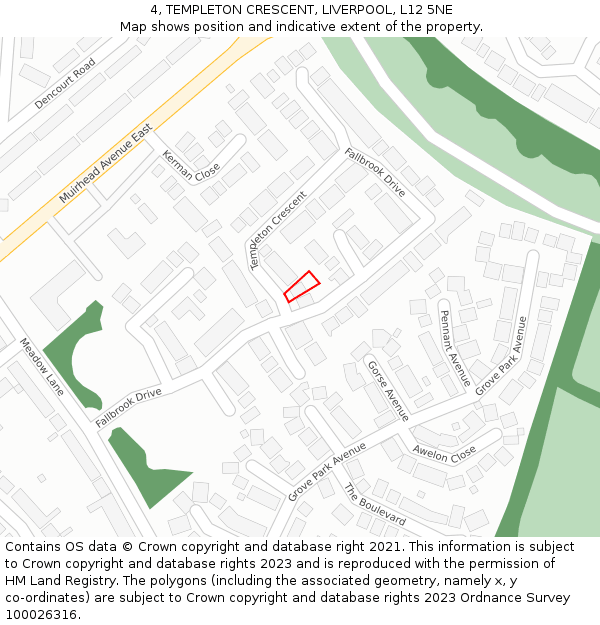 4, TEMPLETON CRESCENT, LIVERPOOL, L12 5NE: Location map and indicative extent of plot