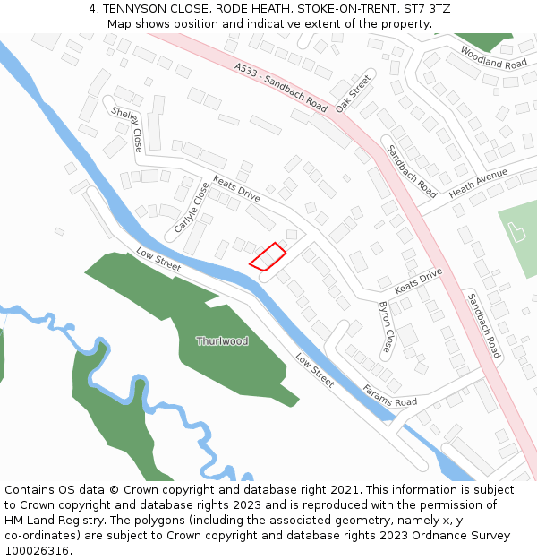 4, TENNYSON CLOSE, RODE HEATH, STOKE-ON-TRENT, ST7 3TZ: Location map and indicative extent of plot