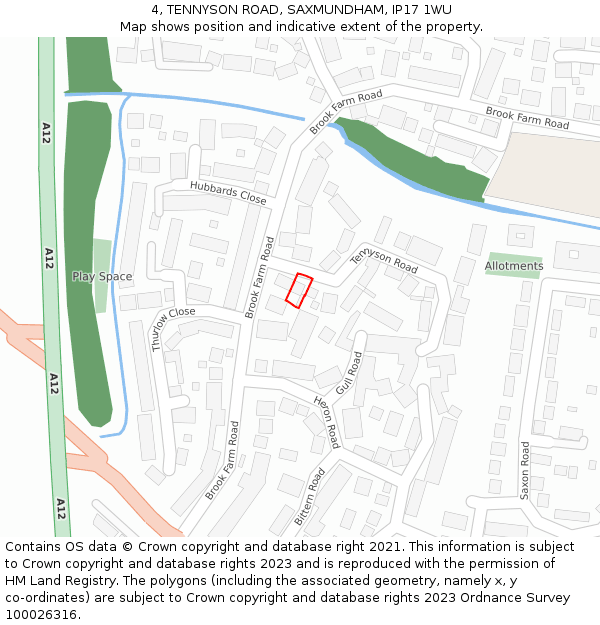 4, TENNYSON ROAD, SAXMUNDHAM, IP17 1WU: Location map and indicative extent of plot