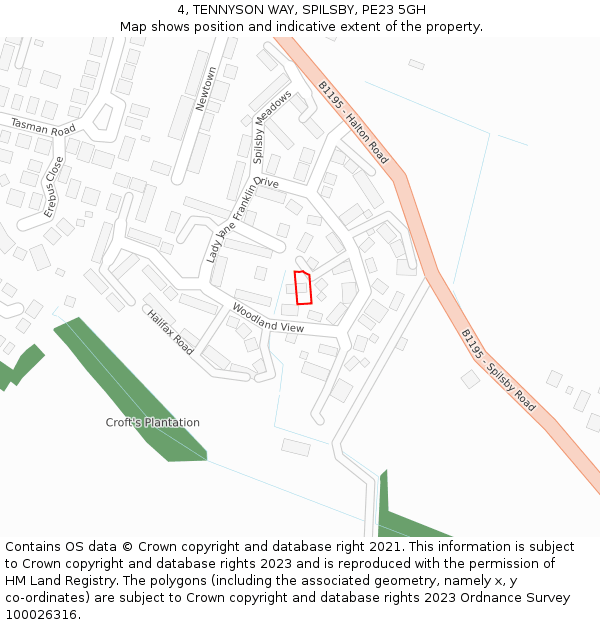 4, TENNYSON WAY, SPILSBY, PE23 5GH: Location map and indicative extent of plot