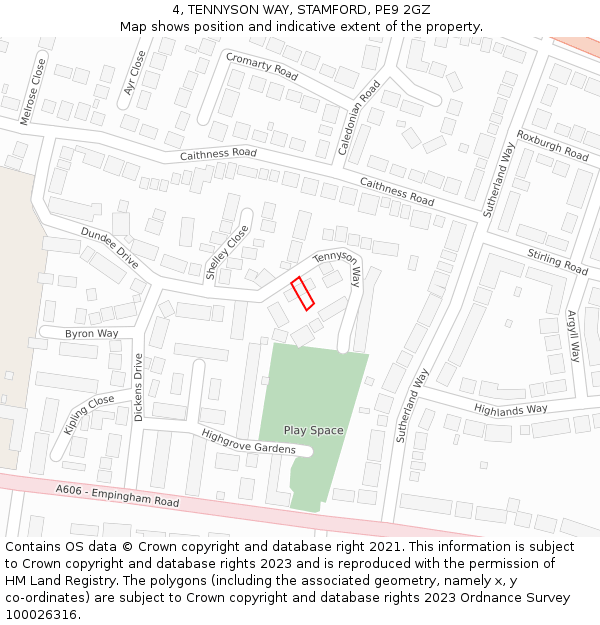 4, TENNYSON WAY, STAMFORD, PE9 2GZ: Location map and indicative extent of plot