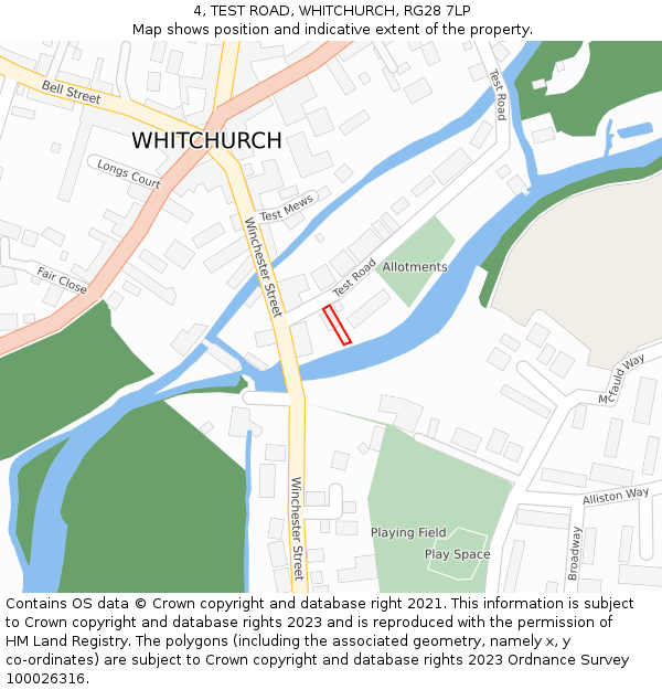 4, TEST ROAD, WHITCHURCH, RG28 7LP: Location map and indicative extent of plot