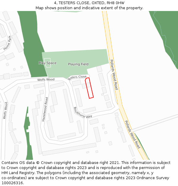 4, TESTERS CLOSE, OXTED, RH8 0HW: Location map and indicative extent of plot