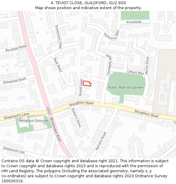 4, TEVIOT CLOSE, GUILDFORD, GU2 9GS: Location map and indicative extent of plot