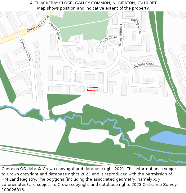 4, THACKERAY CLOSE, GALLEY COMMON, NUNEATON, CV10 9RT: Location map and indicative extent of plot