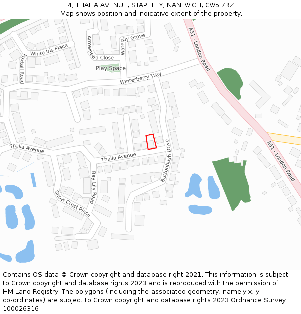 4, THALIA AVENUE, STAPELEY, NANTWICH, CW5 7RZ: Location map and indicative extent of plot