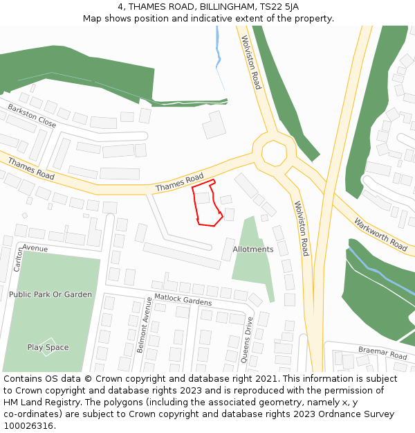 4, THAMES ROAD, BILLINGHAM, TS22 5JA: Location map and indicative extent of plot