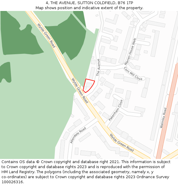 4, THE AVENUE, SUTTON COLDFIELD, B76 1TP: Location map and indicative extent of plot