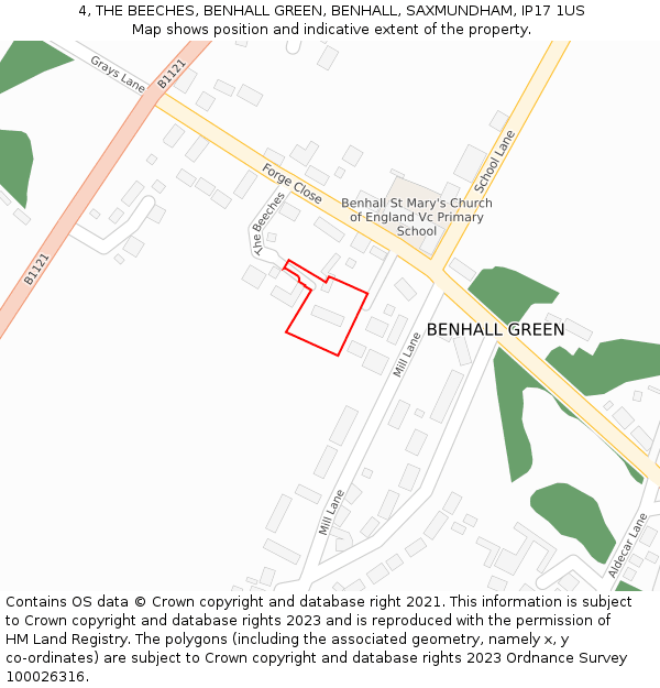 4, THE BEECHES, BENHALL GREEN, BENHALL, SAXMUNDHAM, IP17 1US: Location map and indicative extent of plot