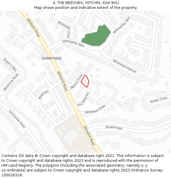 4, THE BEECHES, HITCHIN, SG4 9HU: Location map and indicative extent of plot