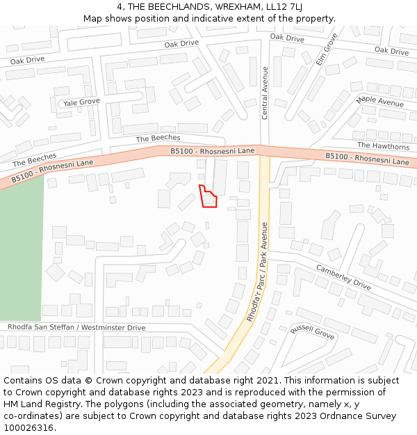 4, THE BEECHLANDS, WREXHAM, LL12 7LJ: Location map and indicative extent of plot