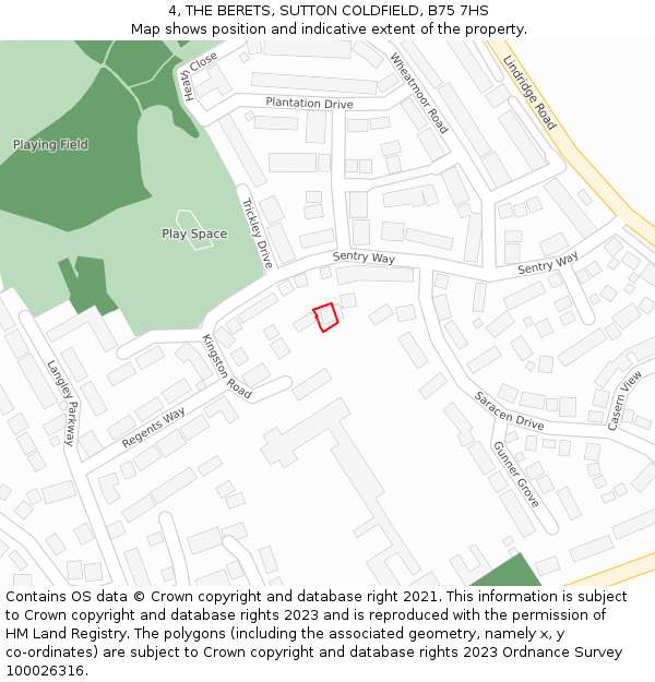 4, THE BERETS, SUTTON COLDFIELD, B75 7HS: Location map and indicative extent of plot