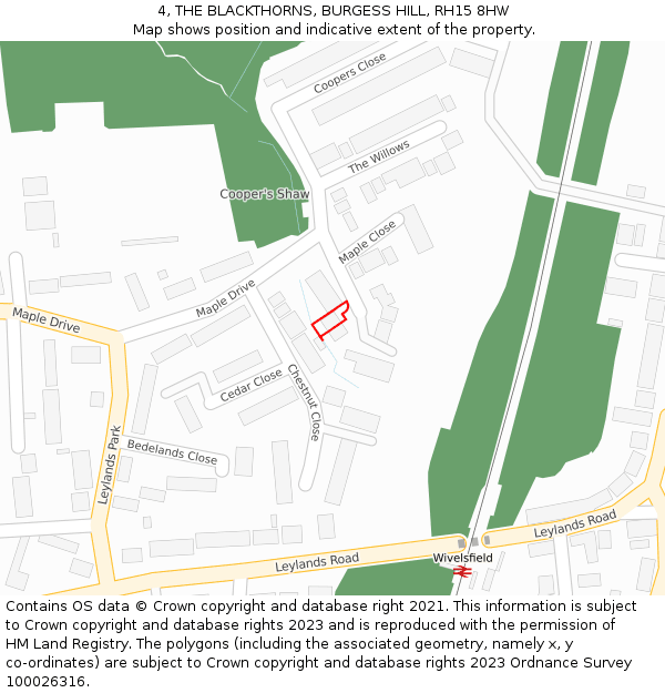 4, THE BLACKTHORNS, BURGESS HILL, RH15 8HW: Location map and indicative extent of plot