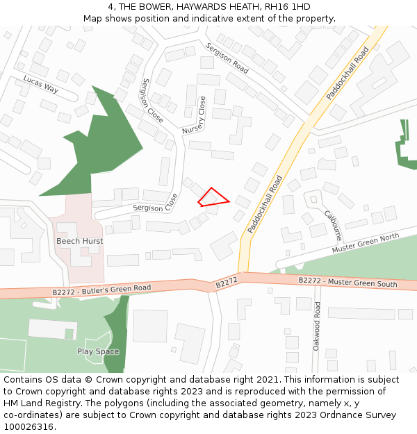 4, THE BOWER, HAYWARDS HEATH, RH16 1HD: Location map and indicative extent of plot