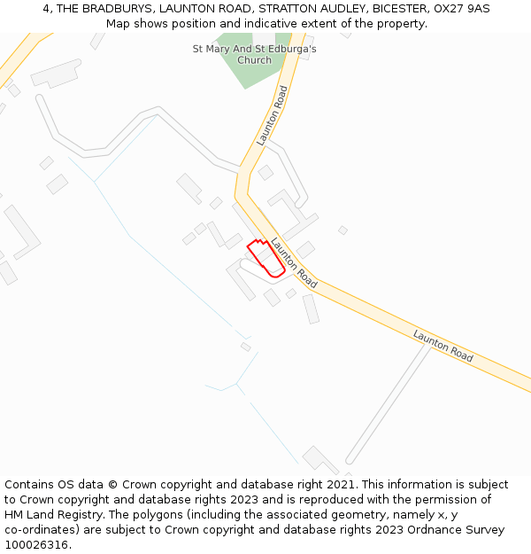 4, THE BRADBURYS, LAUNTON ROAD, STRATTON AUDLEY, BICESTER, OX27 9AS: Location map and indicative extent of plot