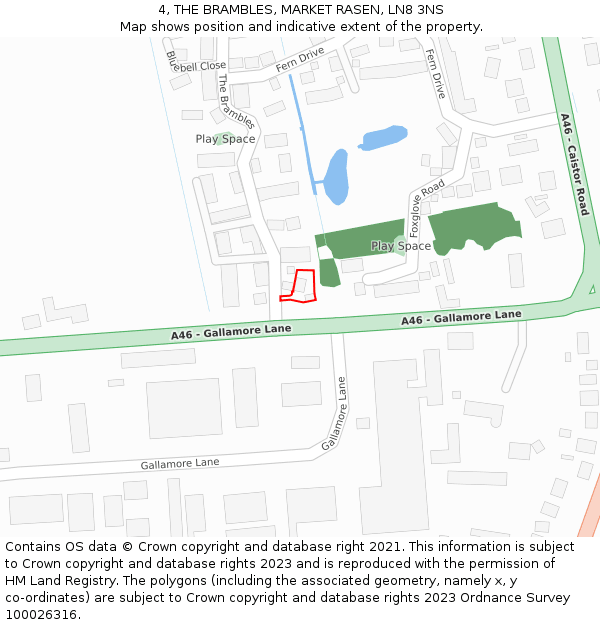 4, THE BRAMBLES, MARKET RASEN, LN8 3NS: Location map and indicative extent of plot