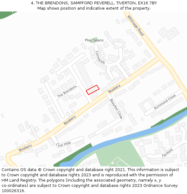 4, THE BRENDONS, SAMPFORD PEVERELL, TIVERTON, EX16 7BY: Location map and indicative extent of plot