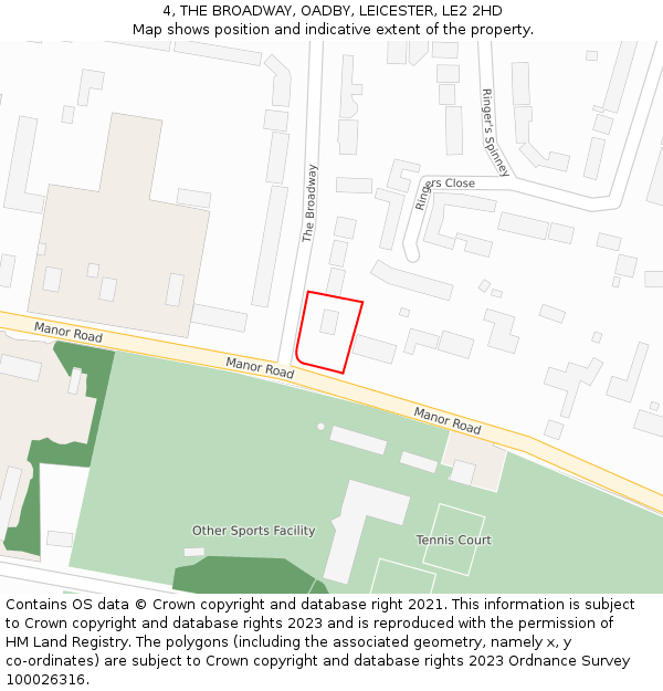 4, THE BROADWAY, OADBY, LEICESTER, LE2 2HD: Location map and indicative extent of plot