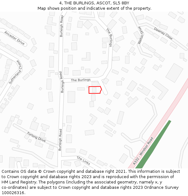 4, THE BURLINGS, ASCOT, SL5 8BY: Location map and indicative extent of plot