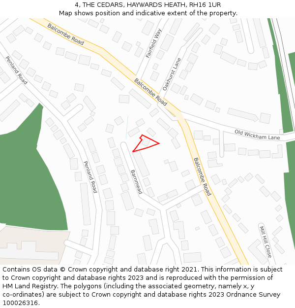 4, THE CEDARS, HAYWARDS HEATH, RH16 1UR: Location map and indicative extent of plot