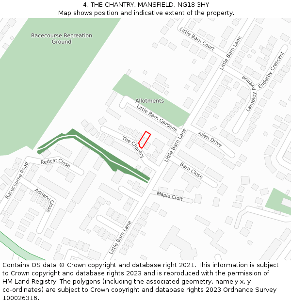 4, THE CHANTRY, MANSFIELD, NG18 3HY: Location map and indicative extent of plot