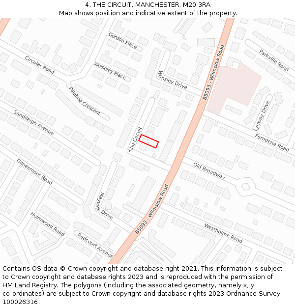 4, THE CIRCUIT, MANCHESTER, M20 3RA: Location map and indicative extent of plot