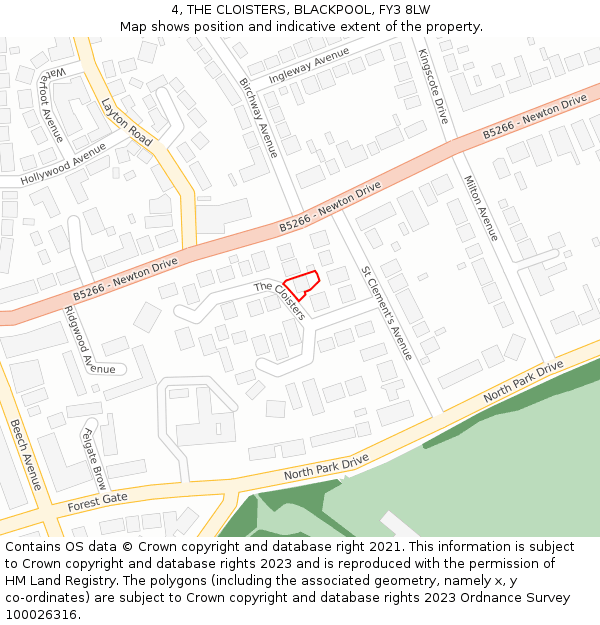 4, THE CLOISTERS, BLACKPOOL, FY3 8LW: Location map and indicative extent of plot