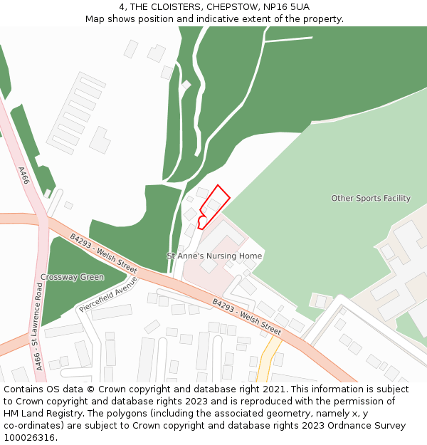 4, THE CLOISTERS, CHEPSTOW, NP16 5UA: Location map and indicative extent of plot