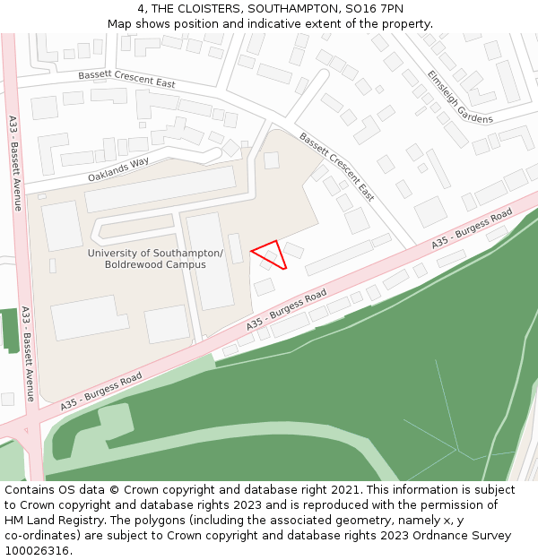 4, THE CLOISTERS, SOUTHAMPTON, SO16 7PN: Location map and indicative extent of plot