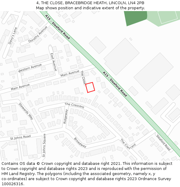 4, THE CLOSE, BRACEBRIDGE HEATH, LINCOLN, LN4 2PB: Location map and indicative extent of plot