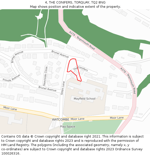 4, THE CONIFERS, TORQUAY, TQ2 8NG: Location map and indicative extent of plot