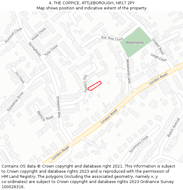 4, THE COPPICE, ATTLEBOROUGH, NR17 2PY: Location map and indicative extent of plot