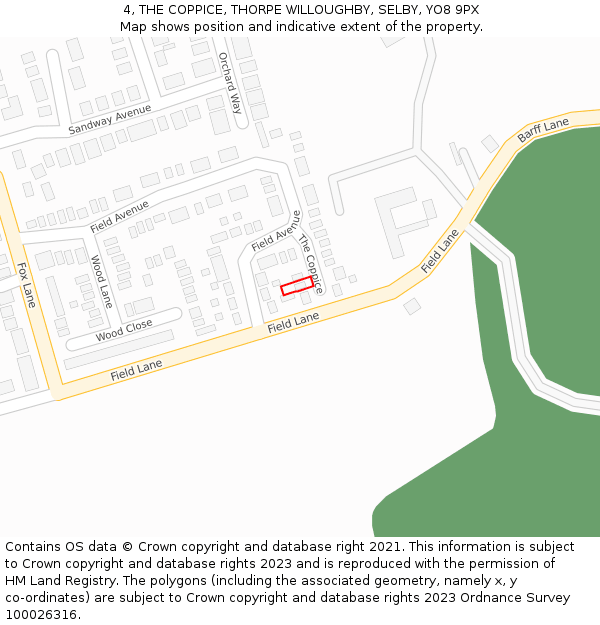 4, THE COPPICE, THORPE WILLOUGHBY, SELBY, YO8 9PX: Location map and indicative extent of plot