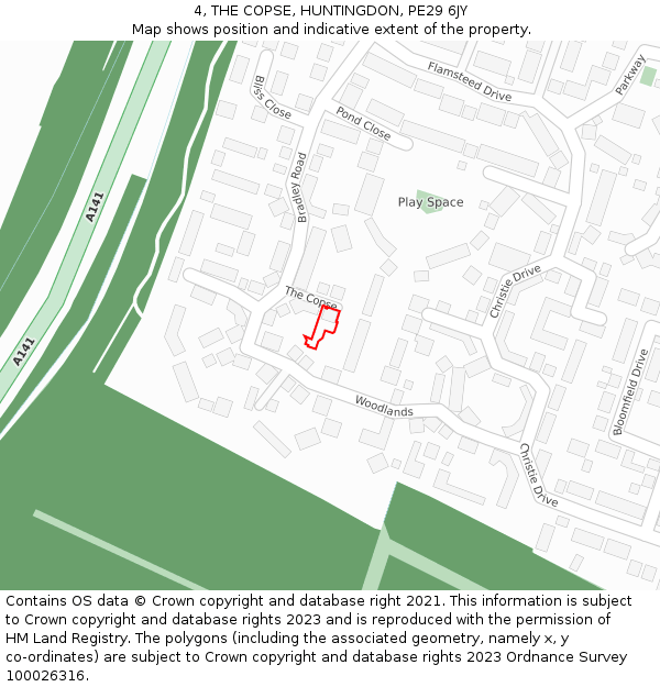 4, THE COPSE, HUNTINGDON, PE29 6JY: Location map and indicative extent of plot