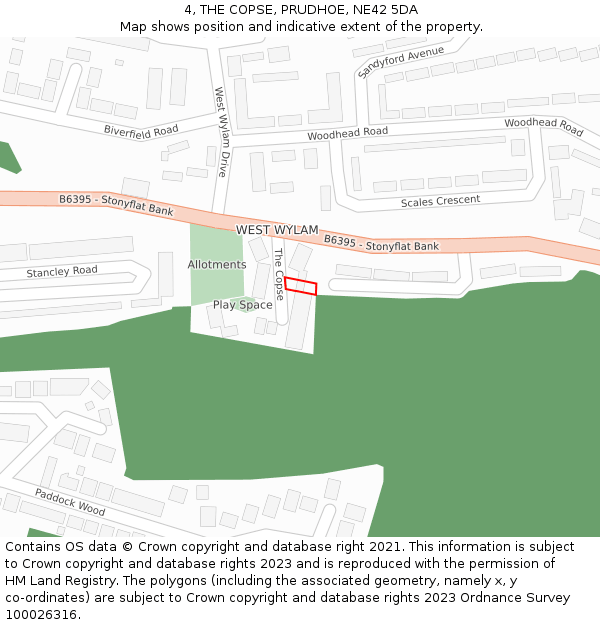 4, THE COPSE, PRUDHOE, NE42 5DA: Location map and indicative extent of plot