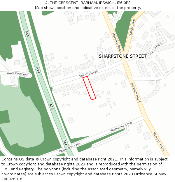 4, THE CRESCENT, BARHAM, IPSWICH, IP6 0PE: Location map and indicative extent of plot