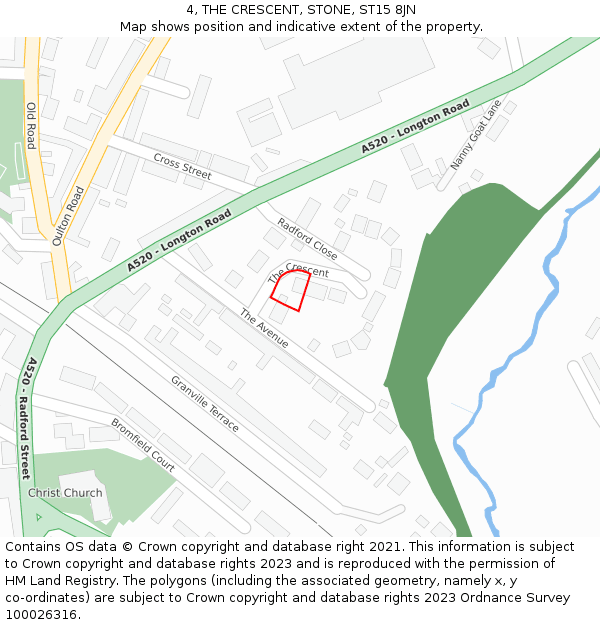 4, THE CRESCENT, STONE, ST15 8JN: Location map and indicative extent of plot