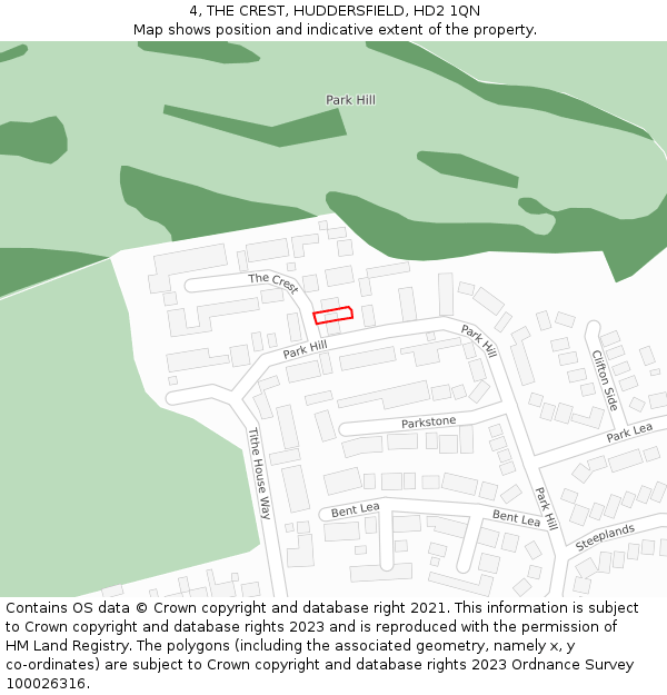 4, THE CREST, HUDDERSFIELD, HD2 1QN: Location map and indicative extent of plot